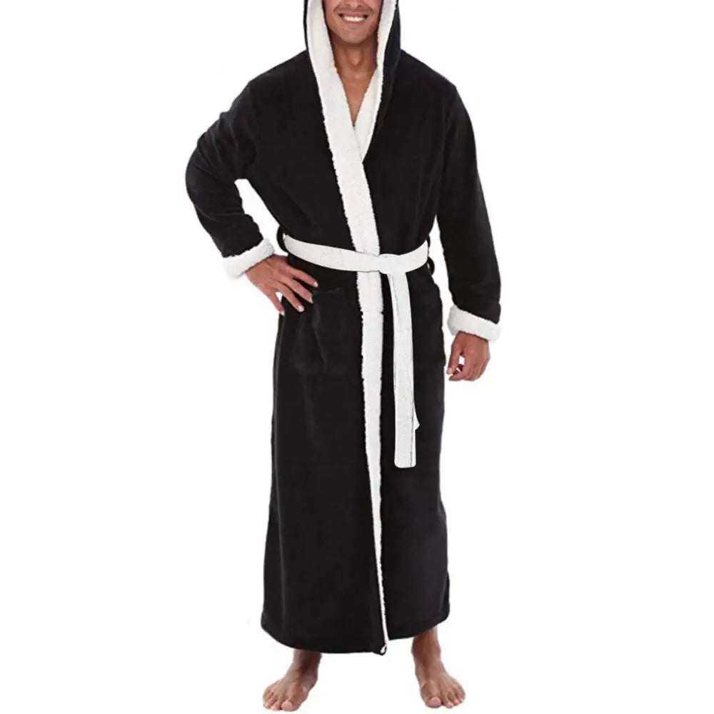 Peignoir Polaire Corail Homme — Robe de Bain Longue avec Poches, Automne-Hiver