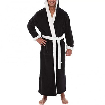 Peignoir Polaire Corail Homme — Robe de Bain Longue avec Poches, Automne-Hiver