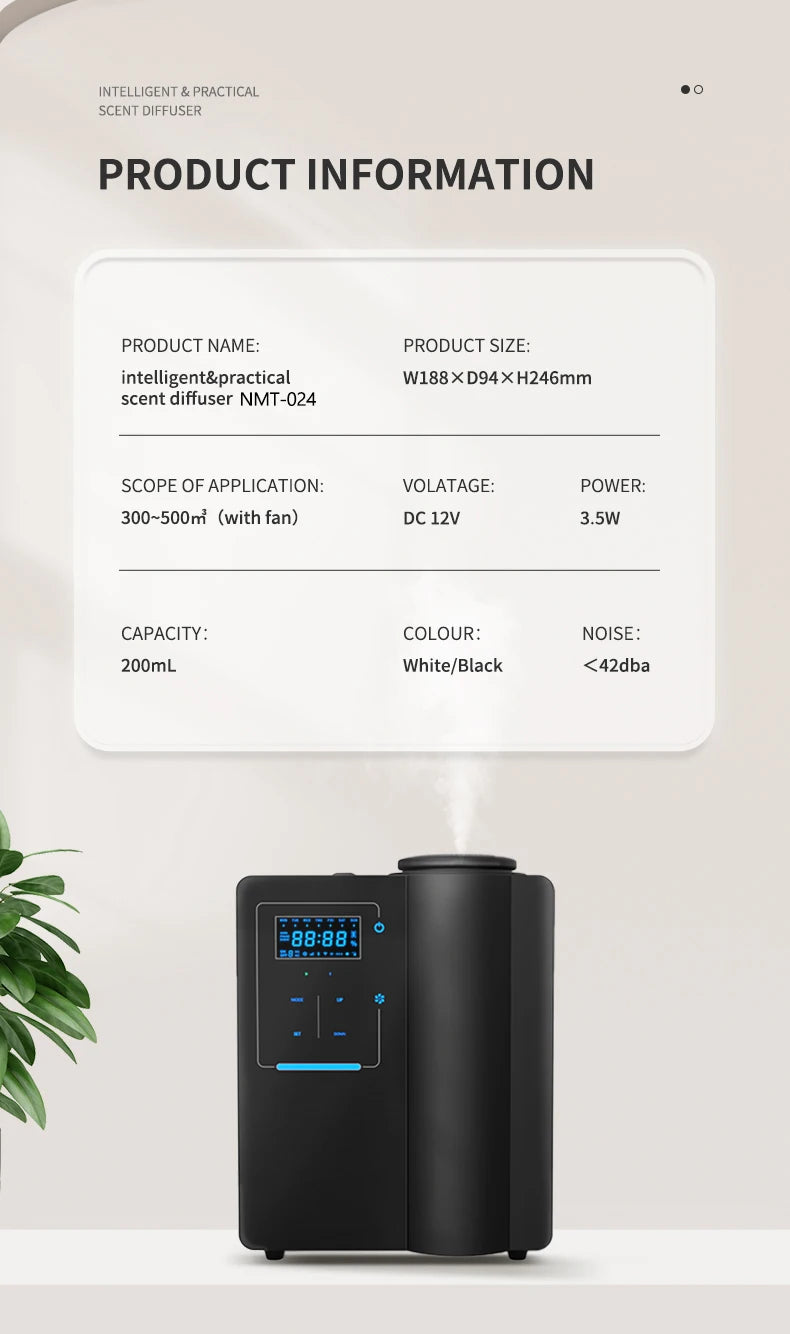 Diffuseur de Parfum Professionnel Bluetooth 200ml — Contrôle App, 300-500m³ & Alliage d'Aluminium