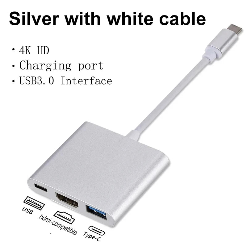 Adaptateur Hub USB-C 3 en 1 — HDMI 4K, USB 3.0 5Gbps, Charge USB-C | TechNova X