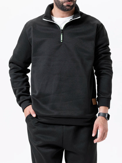 Pull à col roulé avec fermeture éclair pour homme, sweat-shirt d'extérieur, pull à demi-fermeture éclair, vêtements solides, PVD, printemps, automne