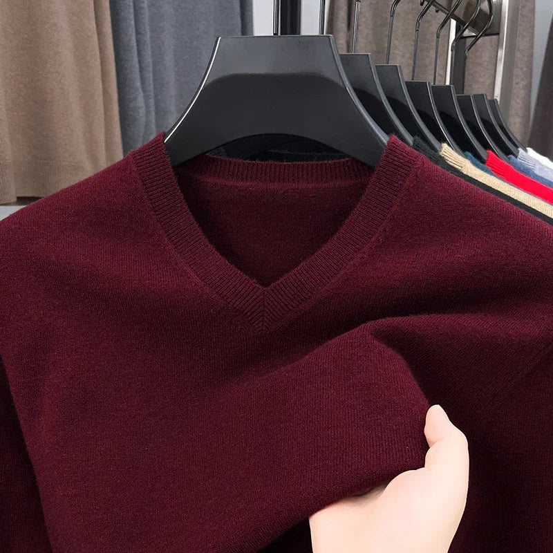 Pull Homme Col en V — Tricoté Surdimensionné | Couleur Unie | Chaud & Confortable | 7 Coloris | M–4XL