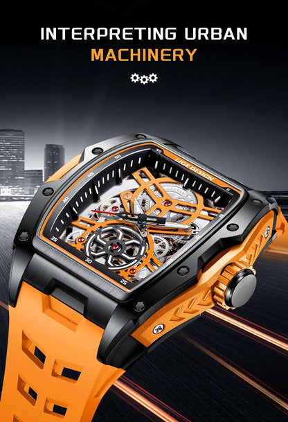 Montre Mécanique Automatique Homme LIGE — Squelette Tourbillon, Boîtier Carré, Étanche 3 ATM, 4 Coloris | TechNova X
