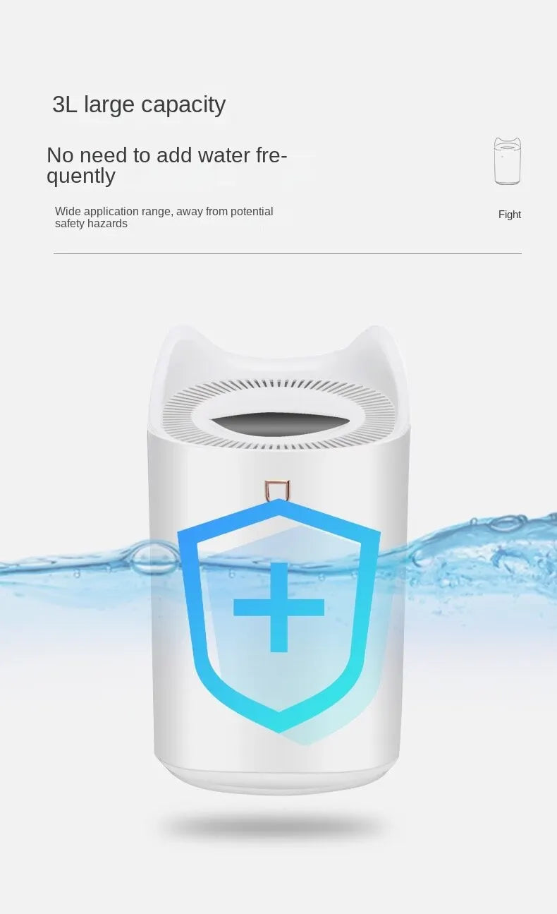 Humidificateur Double Buse 3000ml — Aromathérapie Ultrasonique, LED Ambiance & Multi-Vitesses