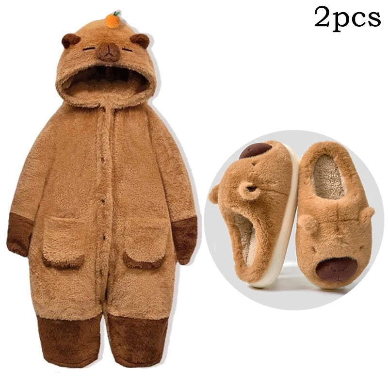 Adulte Capybara Robes Onesies Pyjamas Dessin Animé Pyjama Animal Kigurumi Pantoufle Halloween Cosplay Costumes Chaud Vêtements De Nuit Combinaison