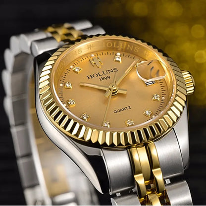 Montre Femme Luxe Diamant — Quartz Acier Inoxydable, Étanche 5 ATM