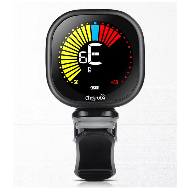 Accordeur de guitare Cherub supérieur, accordeur multifonction à clipser avec écran couleur LED pour violon ukulélé Rechargeable