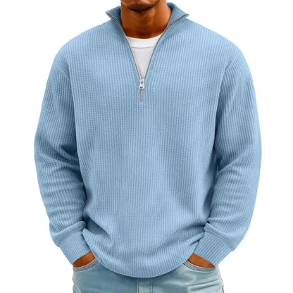 Sweat Col Polo Homme — Manches Longues, Fermeture Éclair, Coupe Ample | Automne-Hiver