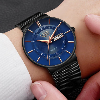 Montre Homme LIGE 9949 — Quartz Ultra-Fine, Bracelet Acier Inox, Date & Semaine, 3 ATM