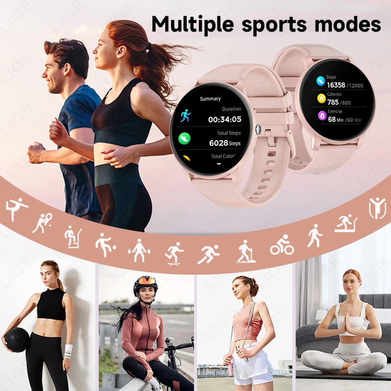 Smartwatch LIGE 2025 — Bluetooth 5.3, Écran 1,39", Santé 24h, IP68