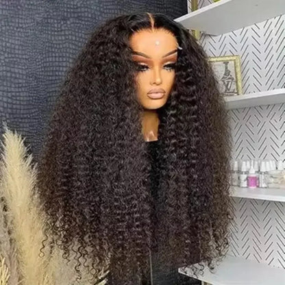 Perruque Lace Front Wig synthétique transparente, Deep Wave, douce, 13x4x1, pre-plucked, nœuds décolorés, sans colle, pour femmes noires, Cosplay, fête quotidienne