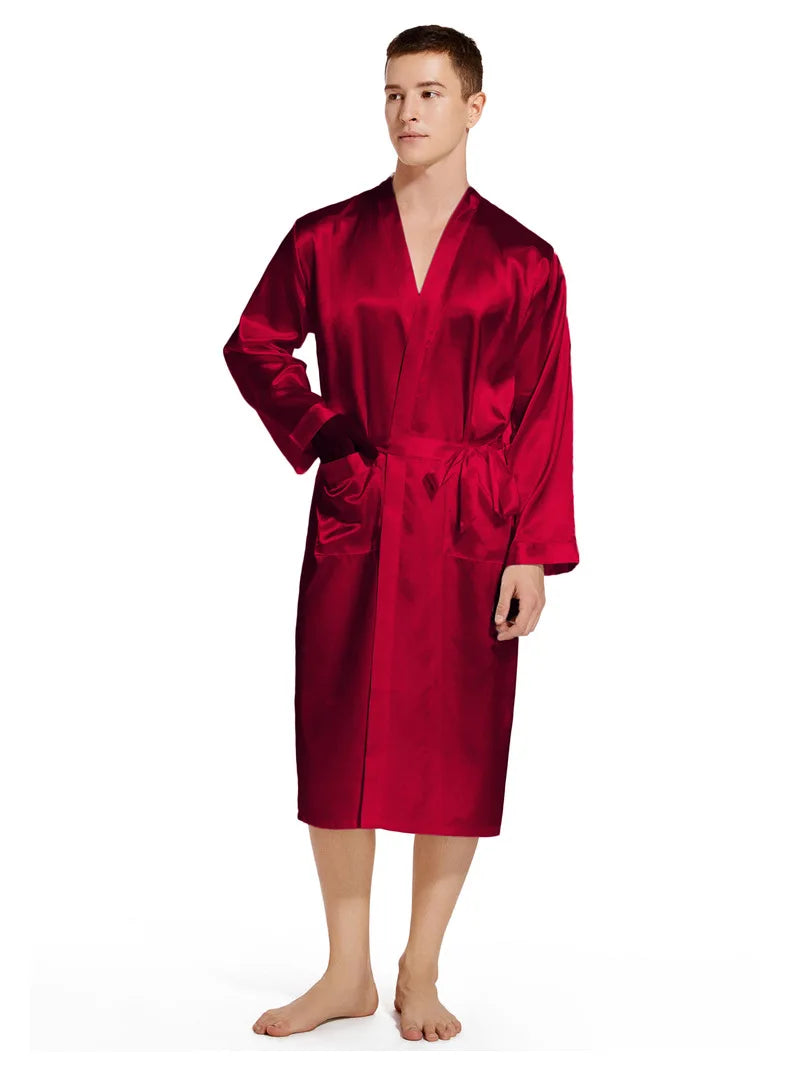 Kimono Peignoir Satin Homme — Robe de Chambre Ample Col en V