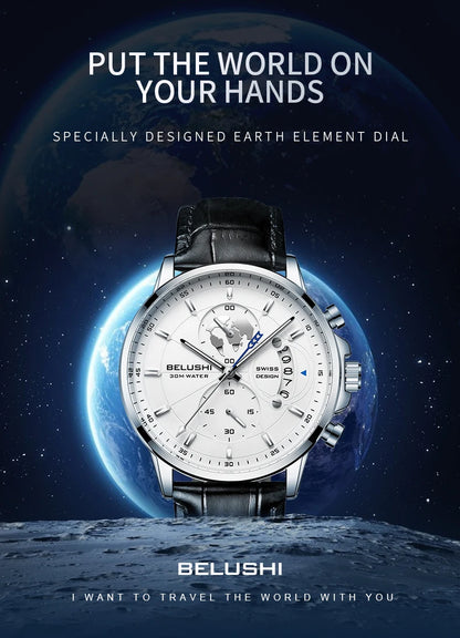 Montre Homme CHENXI B-576 — Chronographe Quartz, Bracelet Cuir, Aiguilles Lumineuses