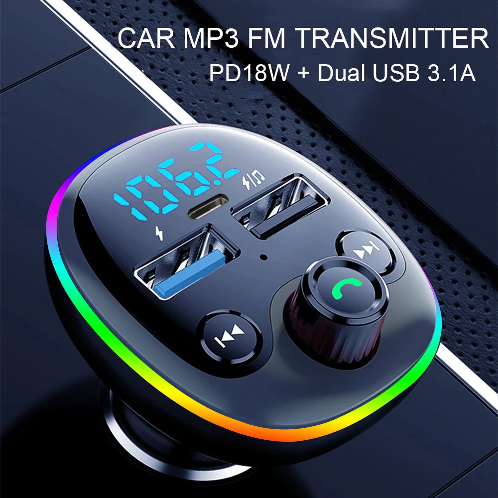 PD 18W transmetteur FM sans fil Bluetooth 5.0 Kit mains libres pour voiture double USB chargeur rapide modulateur Radio lecteur MP3 Support carte TF