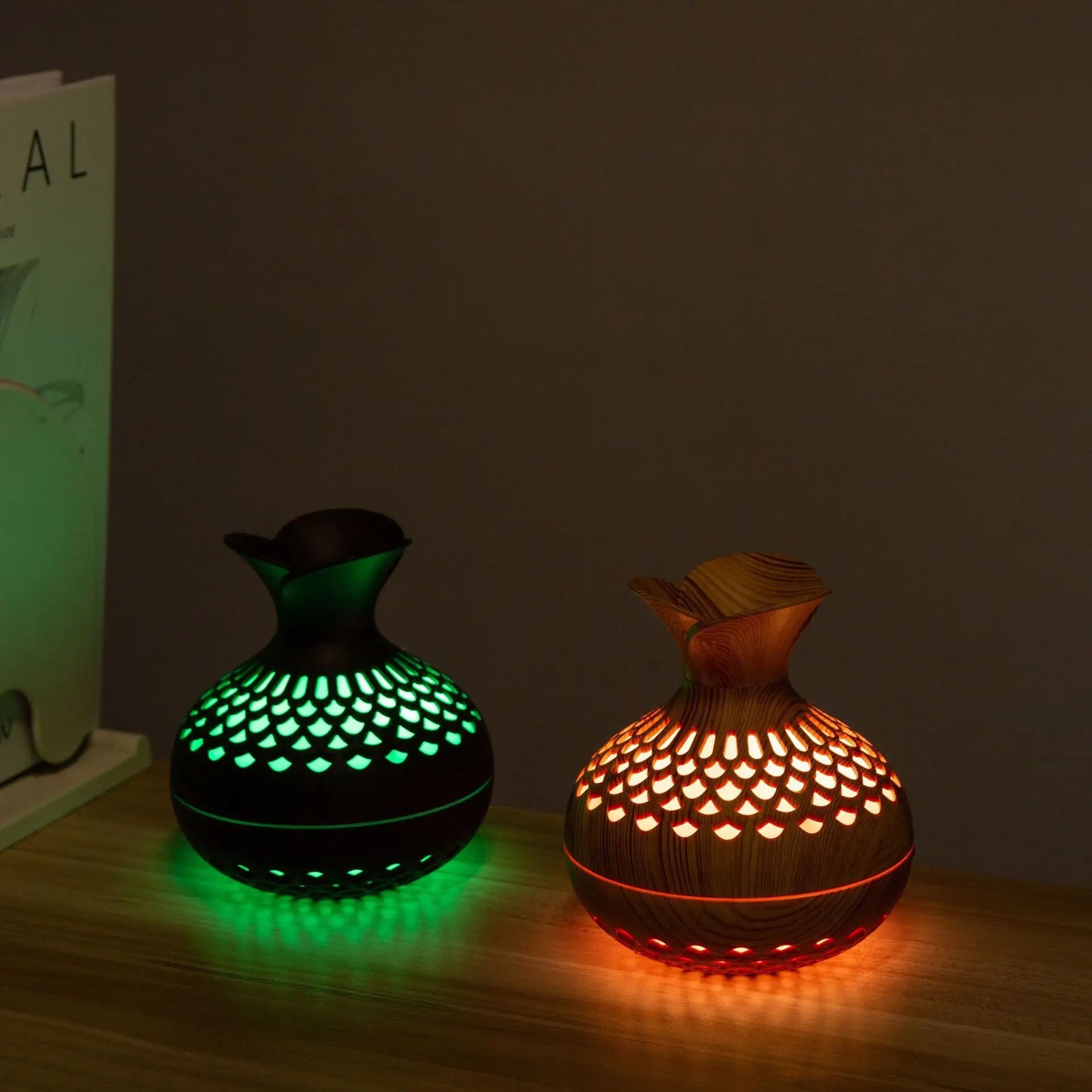 Humidificateur Design Bois 300ml — LED Multicolore, 2 Modes de Brume & USB Type-C