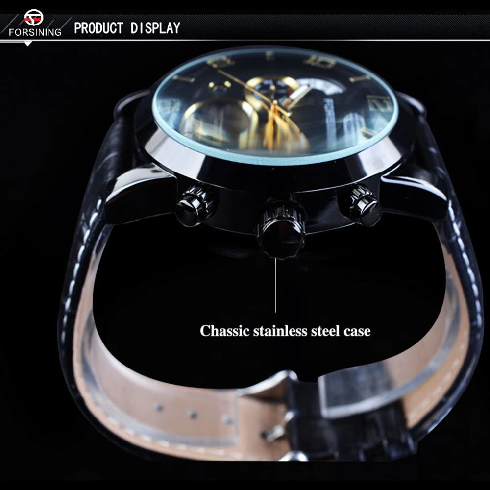Montre Mécanique Automatique Homme FORSINING — Tourbillon, Boîtier Rond Acier 46 mm, Bracelet Cuir, Calendrier | TechNova X
