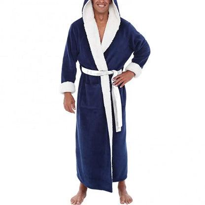 Peignoir Polaire Corail Homme — Robe de Bain Longue avec Poches, Automne-Hiver
