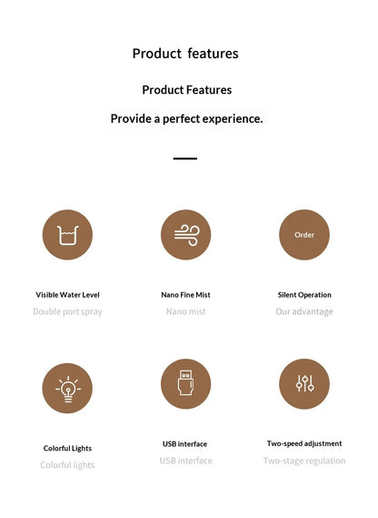 Mini Humidificateur Double Pulvérisation USB — Aromathérapie, Silencieux & Ultra-Compact