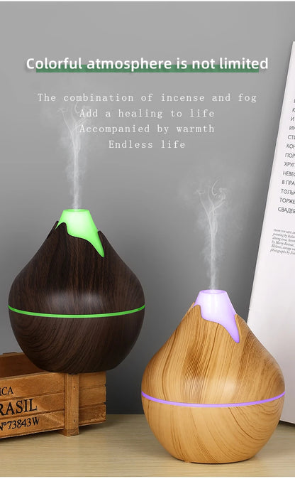 Humidificateur Diffuseur Arômes Design Bois — Ultrasonique, LED 7 Couleurs & USB 5V (200ml/350ml)