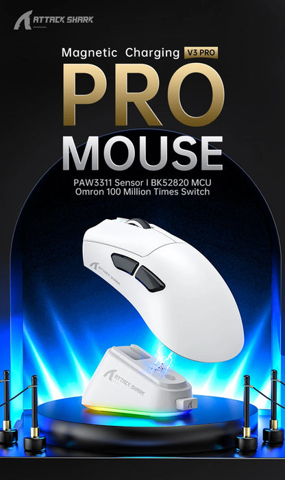 Souris de jeu sans fil Attack Shark V3 PRO, tri-mode 2.4G/BT/filaire, ultra-légère, PAW3311, 26000 DPI