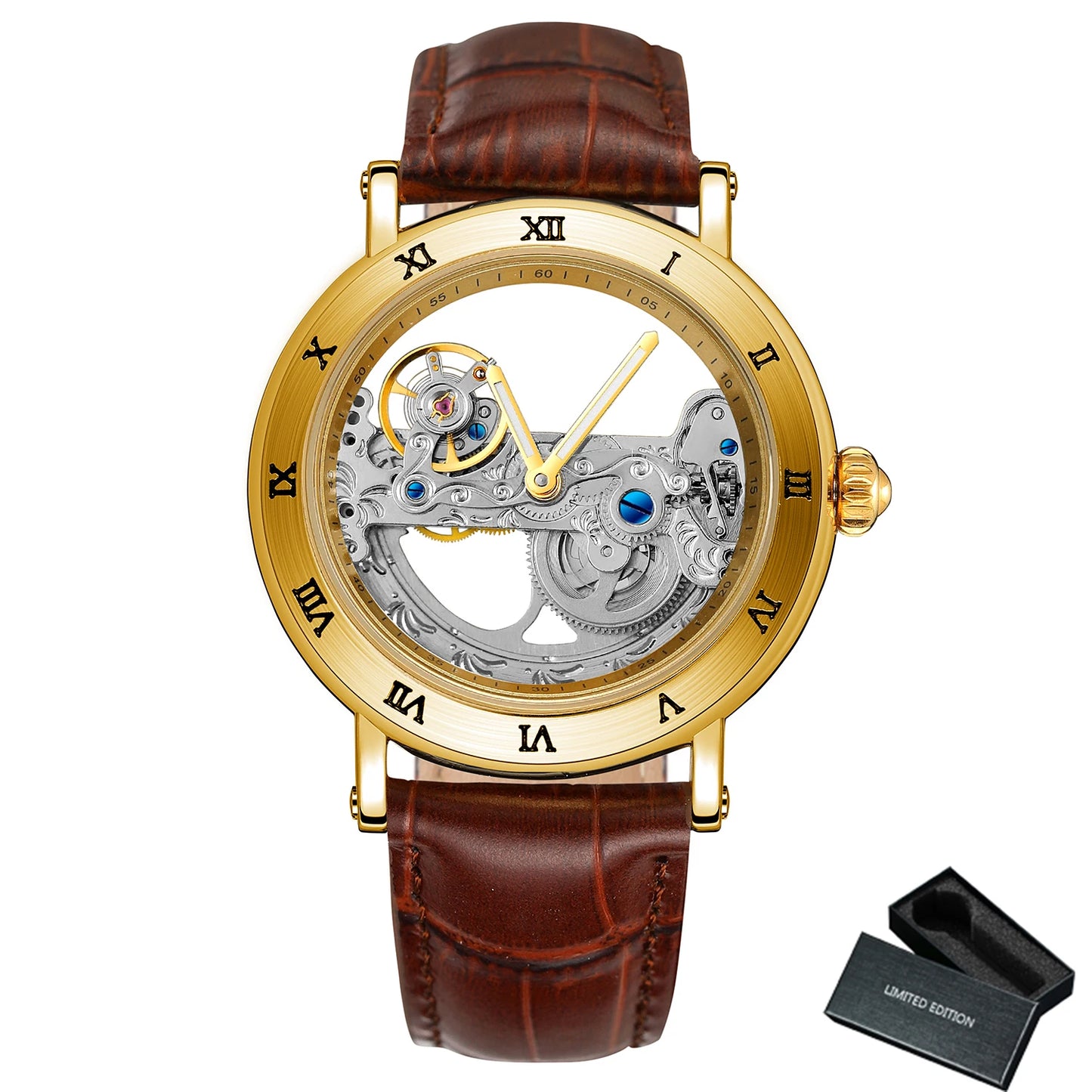 Montre Mécanique Automatique Squelette FORSINING FS134 — Aiguilles Lumineuses, Bracelet Cuir ou Acier