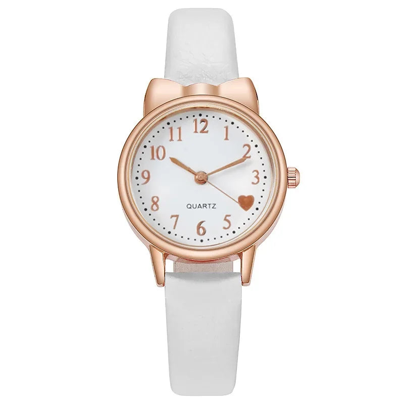 Montre Quartz Enfant Fille — Cadran Cœur, Bracelet Cuir, 5 Coloris + Option Bracelet Assorti | TechNova X