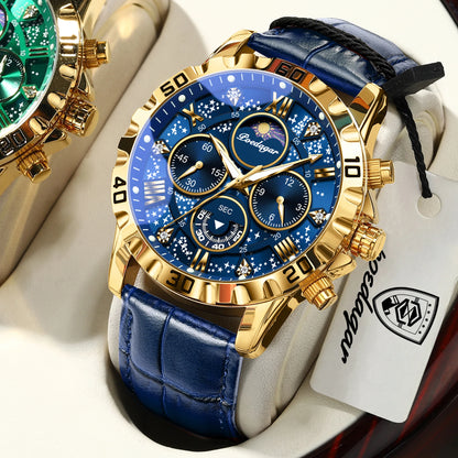 Montre Quartz Luxe Homme POEDAGAR 973 — Chronographe Lumineux, Verre Saphir, Bracelet Cuir, 3 ATM, 7 Coloris | TechNova X