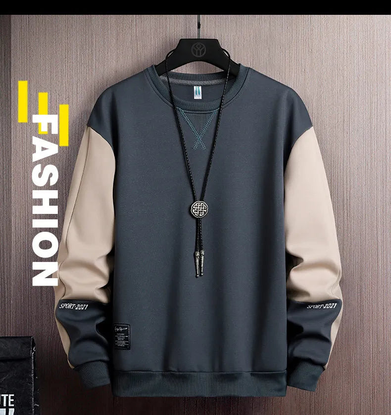 Sweat-shirt Col Rond Homme — Coupe Ample | Motif Patchwork | Sans Capuche | 4 Saisons | 3 Coloris | Asian M à 5XL