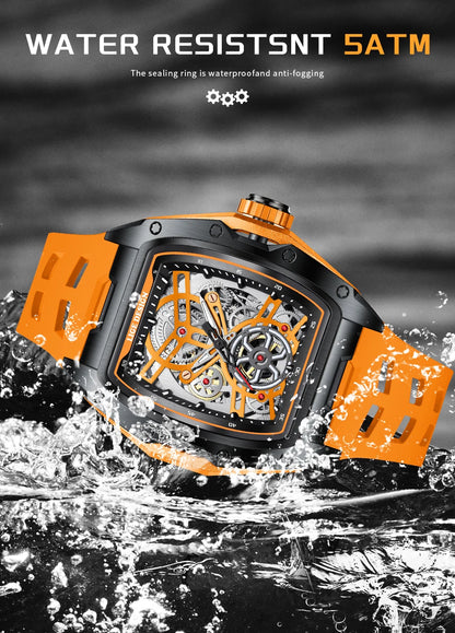 Montre Mécanique Automatique Homme LIGE — Squelette Tourbillon, Boîtier Carré, Étanche 3 ATM, 4 Coloris | TechNova X