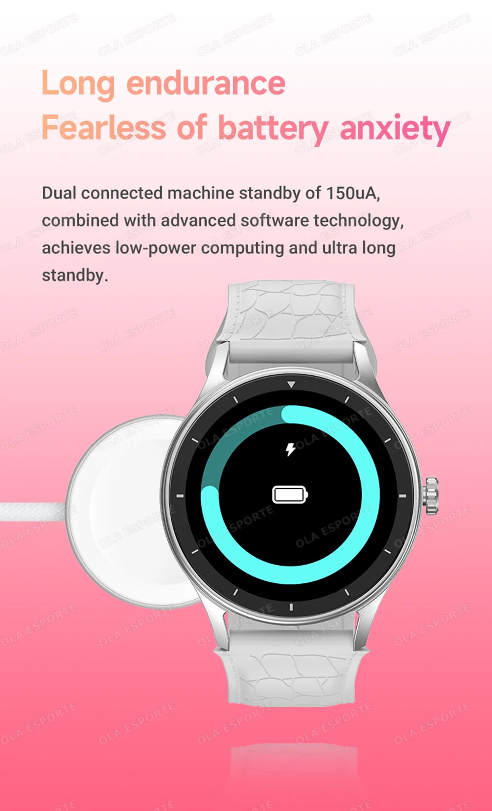 Montre Connectée Ola Esporte — OLED 1,44", BT 5.2, Suivi Santé Complet, Appels Bluetooth, Assistant Vocal, 5 Jours, 7 Styles | TechNova X