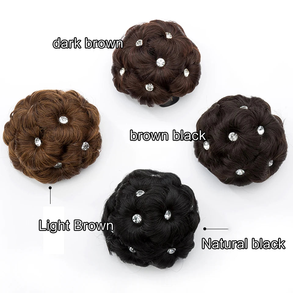 Chignon Bouclé Synthétique Clip-In AOSI Queen — Fibre Haute Température, Postiche Beignet Neuf Fleurs, 7 Couleurs | TechNova X