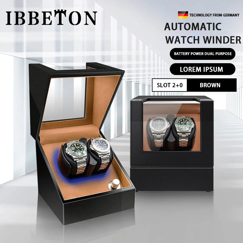 Remontoir de Montre IBBETON — Fibre de Carbone & Bois, Moteur Mabuchi Silencieux, LED
