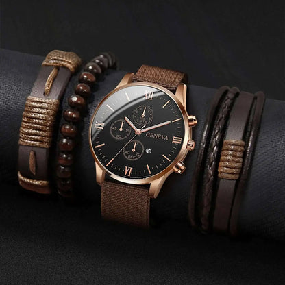 Montre Homme Quartz — Cadran Chiffres Romains + 3-4 Bracelets Interchangeables Cuir & Nylon