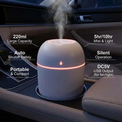 Humidificateur Portable USB 220ml — Brume Anionique, Purificateur d'Air & Diffuseur Arôme