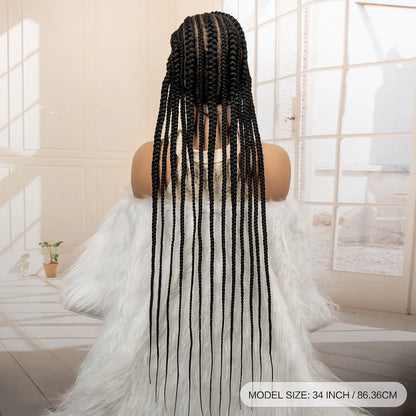 Perruque tressée synthétique pleine dentelle Cornrow Box 34 pouces dentelle frontale Crochet déesse tresses perruque pour les femmes noires africaines
