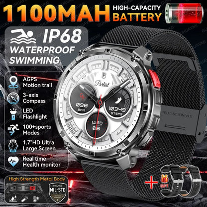 Smartwatch GUHUAVMI HT33 — AMOLED Saphir 1,7", Batterie 1100mAh, 100+ Sports, IP68