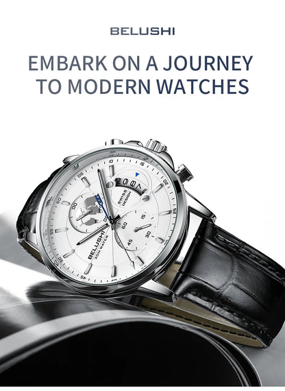 Montre Homme CHENXI B-576 — Chronographe Quartz, Bracelet Cuir, Aiguilles Lumineuses