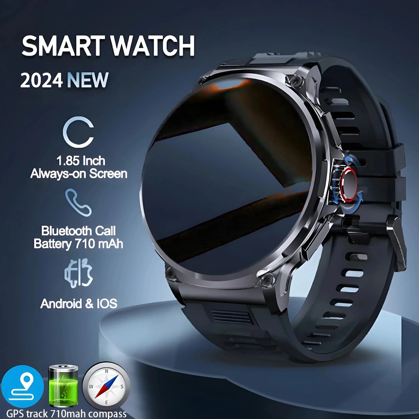 Montre Connectée Homme BOALZETD V69 — AMOLED 1,85", Batterie 710 mAh, GPS, IP67, 100+ Sports, 6 Coloris | TechNova X