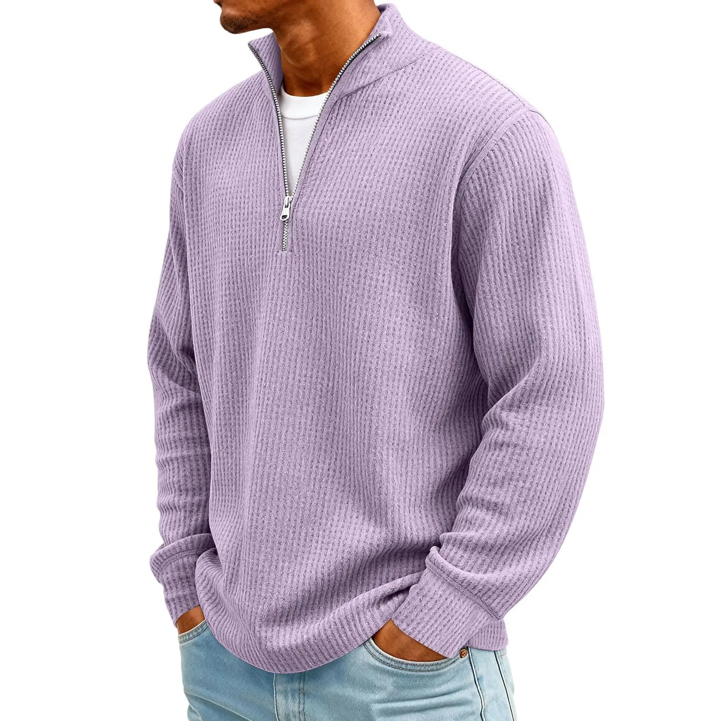 Sweat Col Polo Homme — Manches Longues, Fermeture Éclair, Coupe Ample | Automne-Hiver