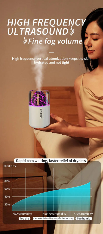 Diffuseur Aromathérapie USB Volcanique — Humidificateur & Veilleuse Colorée