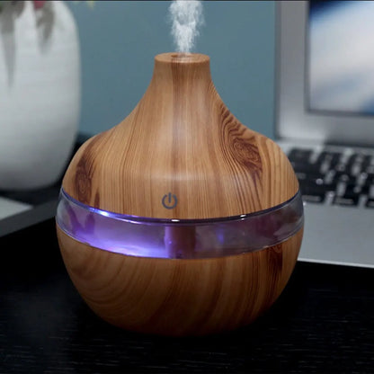 Humidificateur Ultrasonique 300ml Design Bois — LED 7 Couleurs, Commande Tactile & USB 5V