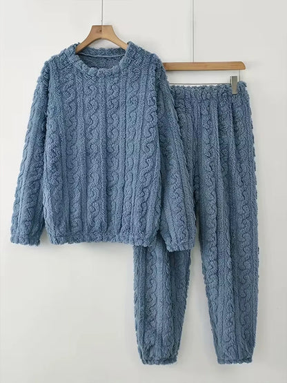 Ensemble Pyjama Flanelle Polaire Femme — Haut Col Rond & Pantalon Chaud