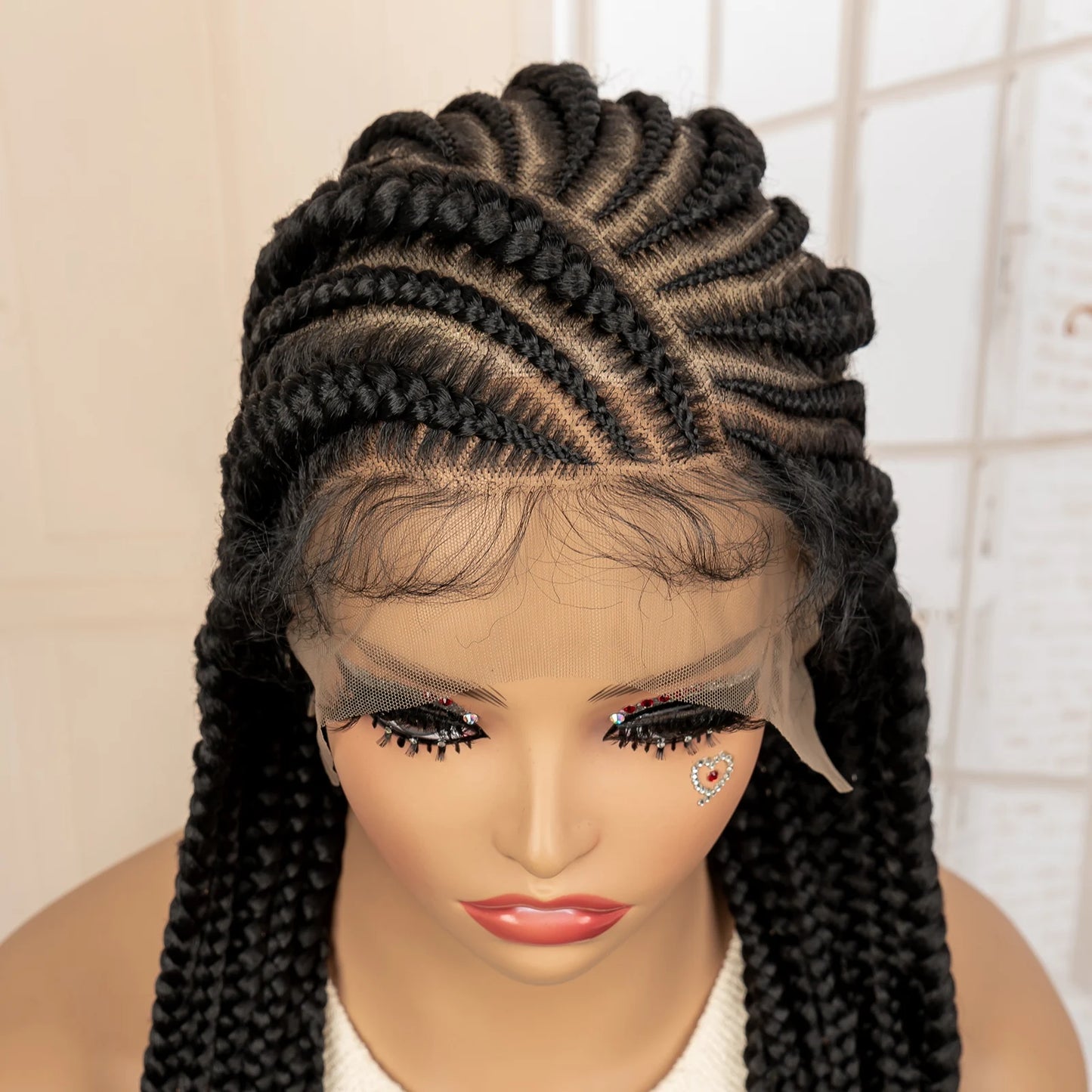 Perruque tressée synthétique pleine dentelle Cornrow Box 34 pouces dentelle frontale Crochet déesse tresses perruque pour les femmes noires africaines