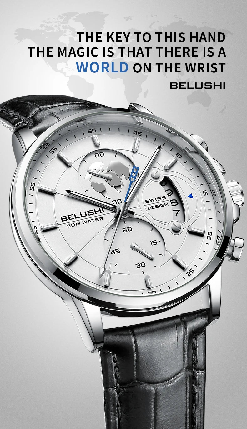 Montre Homme CHENXI B-576 — Chronographe Quartz, Bracelet Cuir, Aiguilles Lumineuses