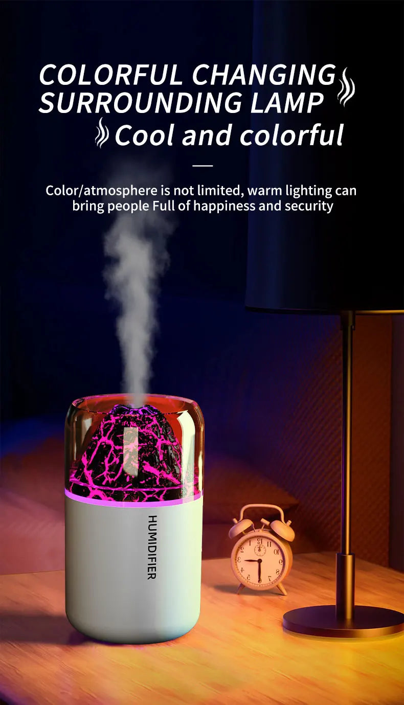 Diffuseur Aromathérapie USB Volcanique — Humidificateur & Veilleuse Colorée