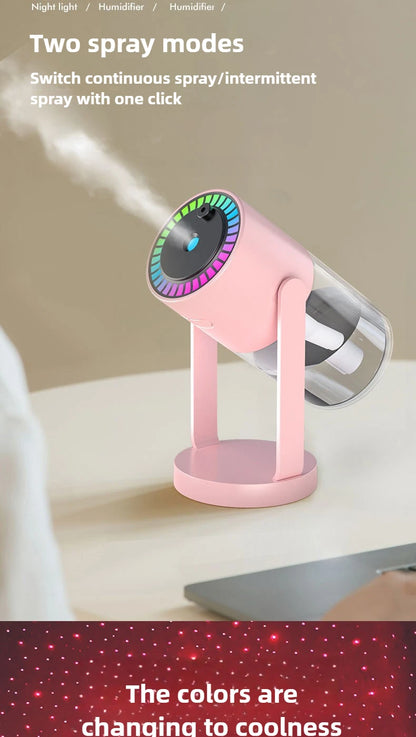 Humidificateur Projection Ciel Étoilé 280ml — LED Multimode, 2 Modes de Brume & USB 5V
