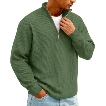 Sweat Col Polo Homme — Manches Longues, Fermeture Éclair, Coupe Ample | Automne-Hiver