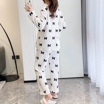 Ensemble Pyjama Polaire Femme — Haut Col Rond & Pantalon Jambes Larges