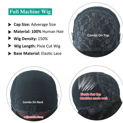 Perruques de cheveux humains droites coupe lutin pour femmes perruque Bob courte couleur naturelle accessoires de cheveux humains perruque sans colle prêt à porter vente