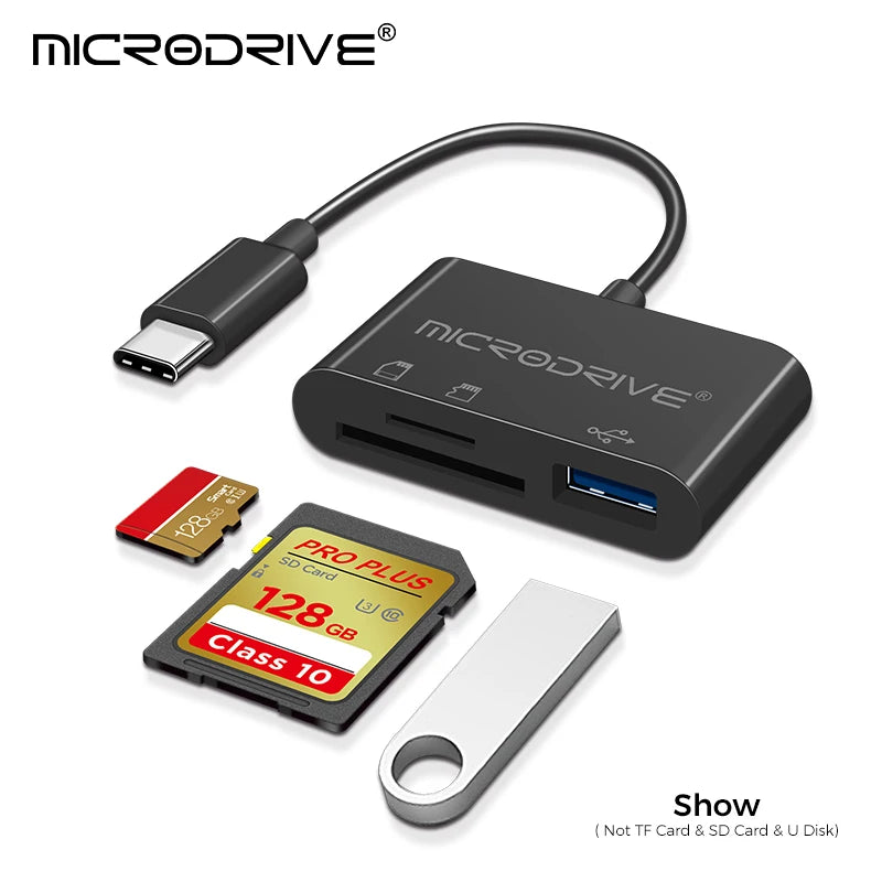 Type USB C HUB 3 en 1 pour carte mémoire/flash USB/adaptateur de carte SD/USB 2.0/3.0/lecteur de carte Micro Mini SD/carte TF 3 emplacements
